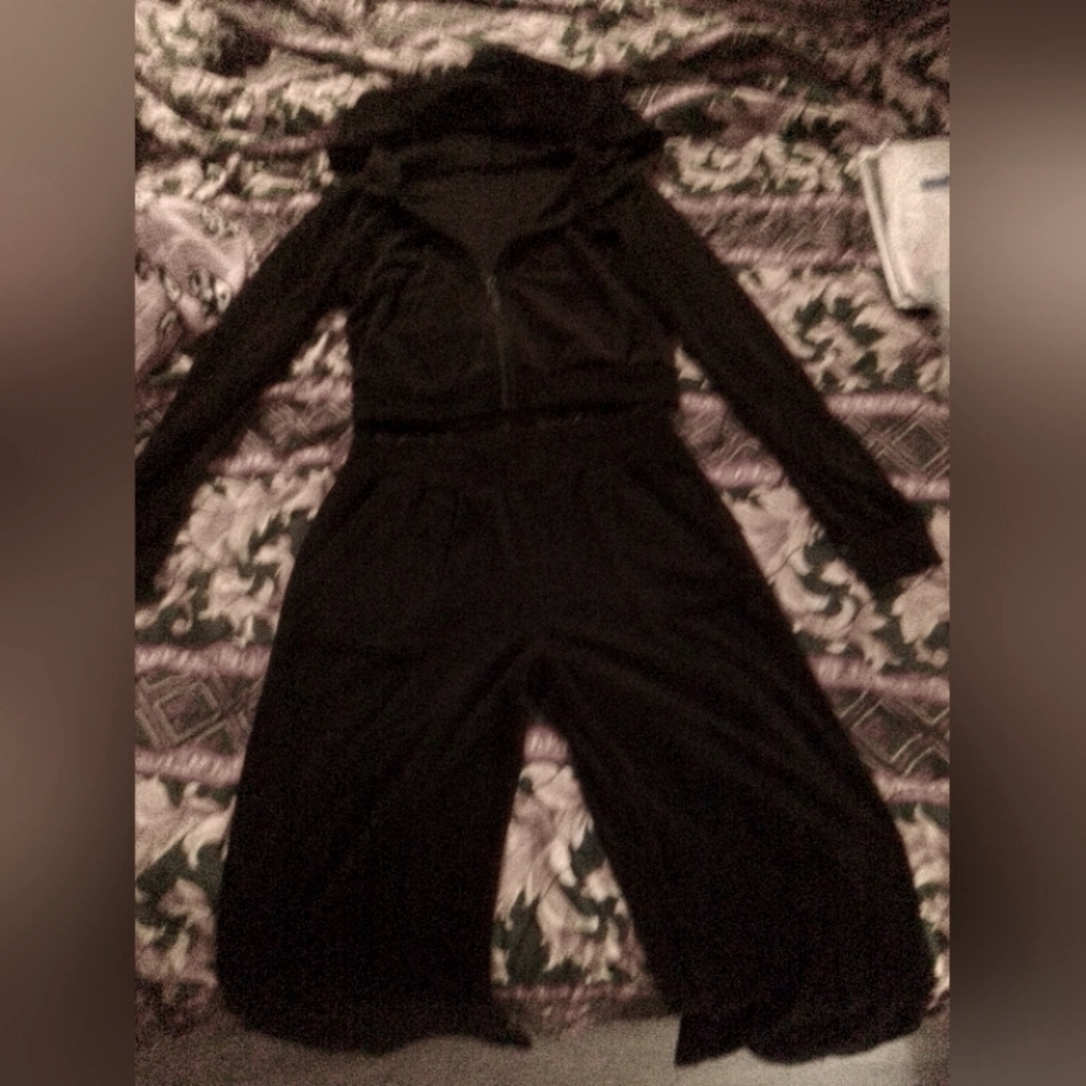 Fuzzy pants with long sleeve zip-up hoodie.